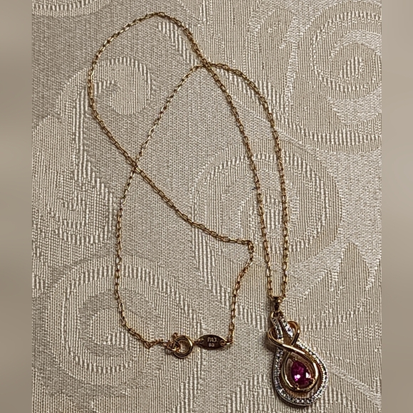 VINTAGE PAJ BB 1980s Gold Plated Pink Crystal Pendant Necklace Signed - Picture 2 of 15